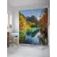 Штора для ванной JoyArty "Водная гладь среди гор" из сатена, 180x200 см с крючками
