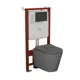 Комплект инсталляции Bauedge Bau Ideal E458103-BK0001DG-E00115, с унитазом безободковым Bau Nimb темно-серый матовый клавиша Bau Round, черная матовый