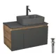 Комплект: тумба Bauedge Bau Dream Blackwood графит 80 раковина BAU Cerama 48x37 темно-серая смеситель Hotel Dream черный выпуск клик клак черный