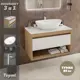 Комплект Teymi F11767 Тумба Ritta 85 дуб эврика/белый матовый, раковина Lori 60 накладная, смеситель Helmi Pro высокий цвет хром