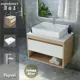 Комплект Teymi 3 в 1: Тумба Ritta 65 дуб эврика/белый матовый + раковина Aina 56 накладная с полочкой + смеситель Helmi Pro хром F03946