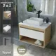 Комплект Teymi 3 в 1: Тумба Ritta 65 дуб эврика/белый матовый + раковина Helmi Mini 38 накладная + смеситель Kati высокий черный матовый F03839