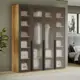 Шкаф распашной Трия 252737 180x217x58 см яблоня беллуно/графит/стекло сатин черное ЛДСП