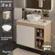Тумба подвесная с раковиной для ванной 80 см Teymi Nura F15139 корпус дуб фасад белый раковина Diamond 48