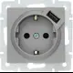 Розетка USB двойная встраиваемая Lezard Vesna 742-3588-181 с заземлением цвет платина