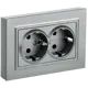 Розетка двойная встраиваемая Iek Brite BR-R21-16-K47-F с заземлением цвет алюминий