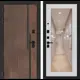 Дверь входная Лабиринт Кармина левый 205x96см цвет орех американский с патиной/сандал белый с зеркалом П18