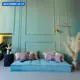 Диван прямой Miella Lora 773d8-LORA1BIG-светло-зеленый 80x23x200 см велюр цвет светло-зеленый с бежевыми подушками