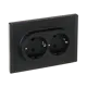 Розетка встраиваемая двойная IEK Forte&Piano с заземлением со шторками цвет черный
