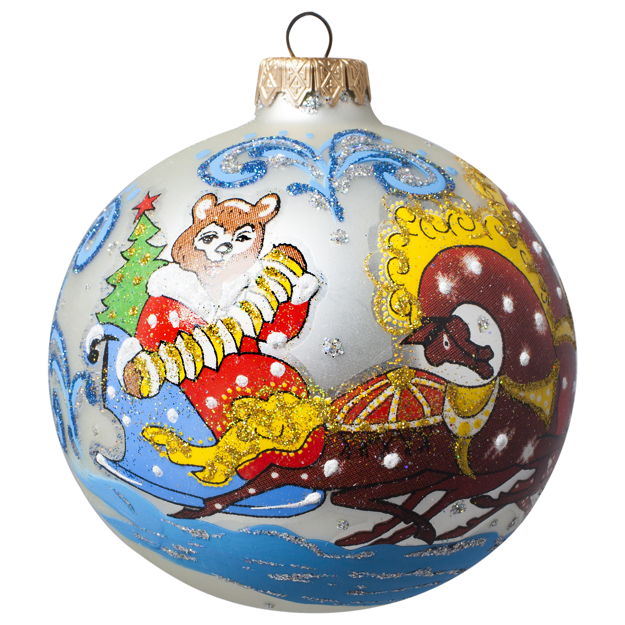 Изображение товара Ёлочный шар Расписная колесница 10 см разноцветный для новогодней елки