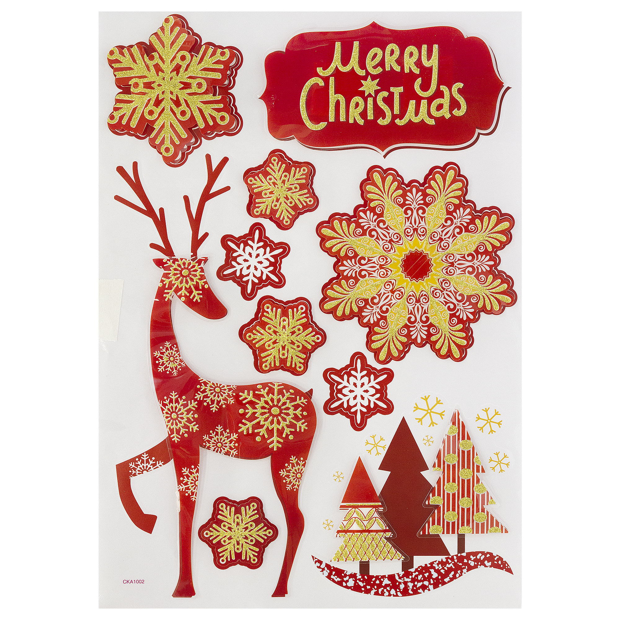 Изображение товара Наклейки 3D «Олень и снежинки красные»