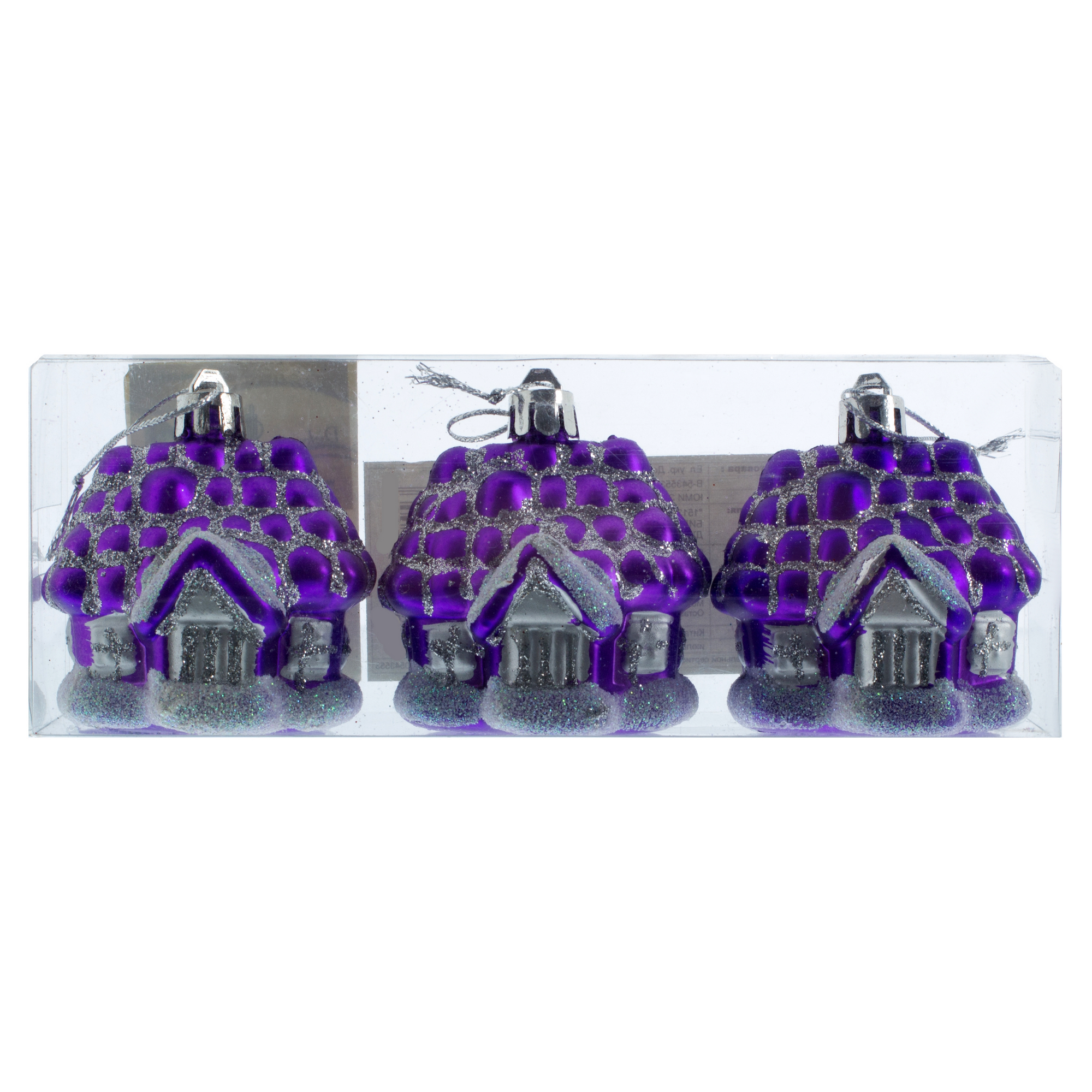 Изображение товара Ёлочное украшение «Домик» 6 см, 3 шт, цвет фиолетовый