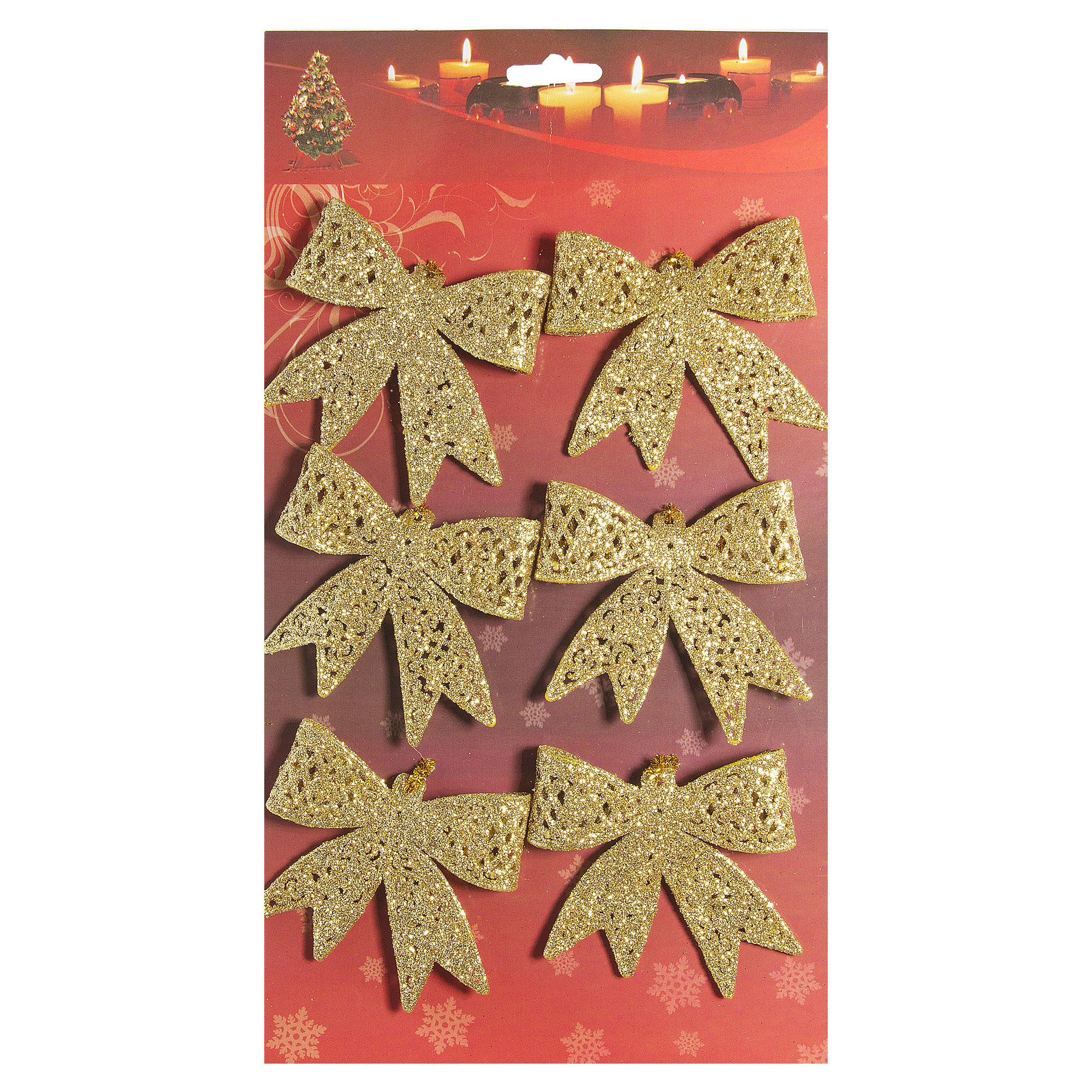 Изображение товара Набор ёлочных украшений Бантики 6 шт. высота 6,5 см золотистый