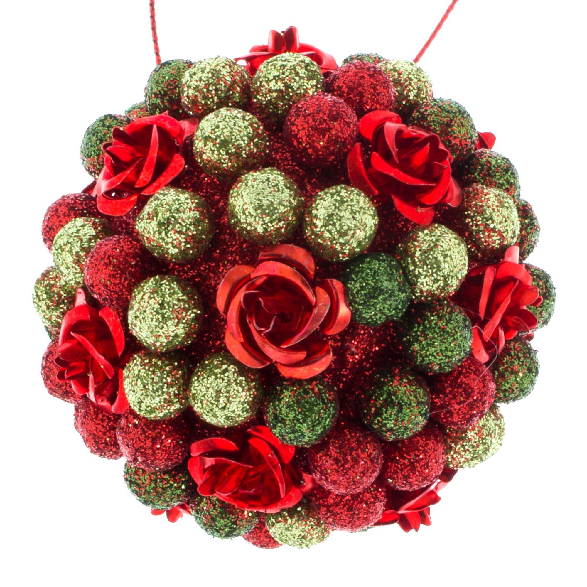 Изображение товара Новогодний шар елочный 41100, 6 см, красный зеленый пластиковый украшение