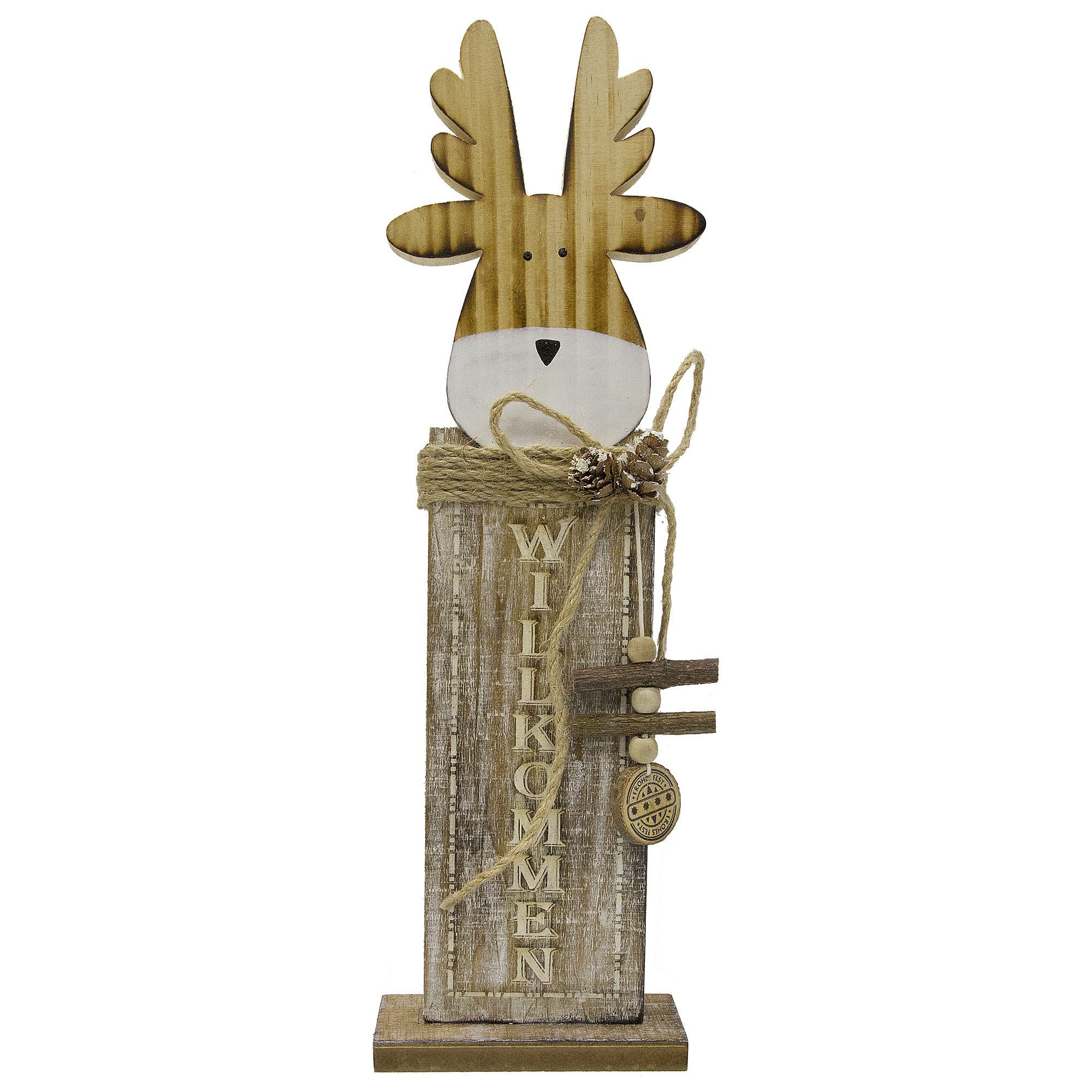 Изображение товара Декоративное елочное украшение Олень деревянный коричневый 35 см