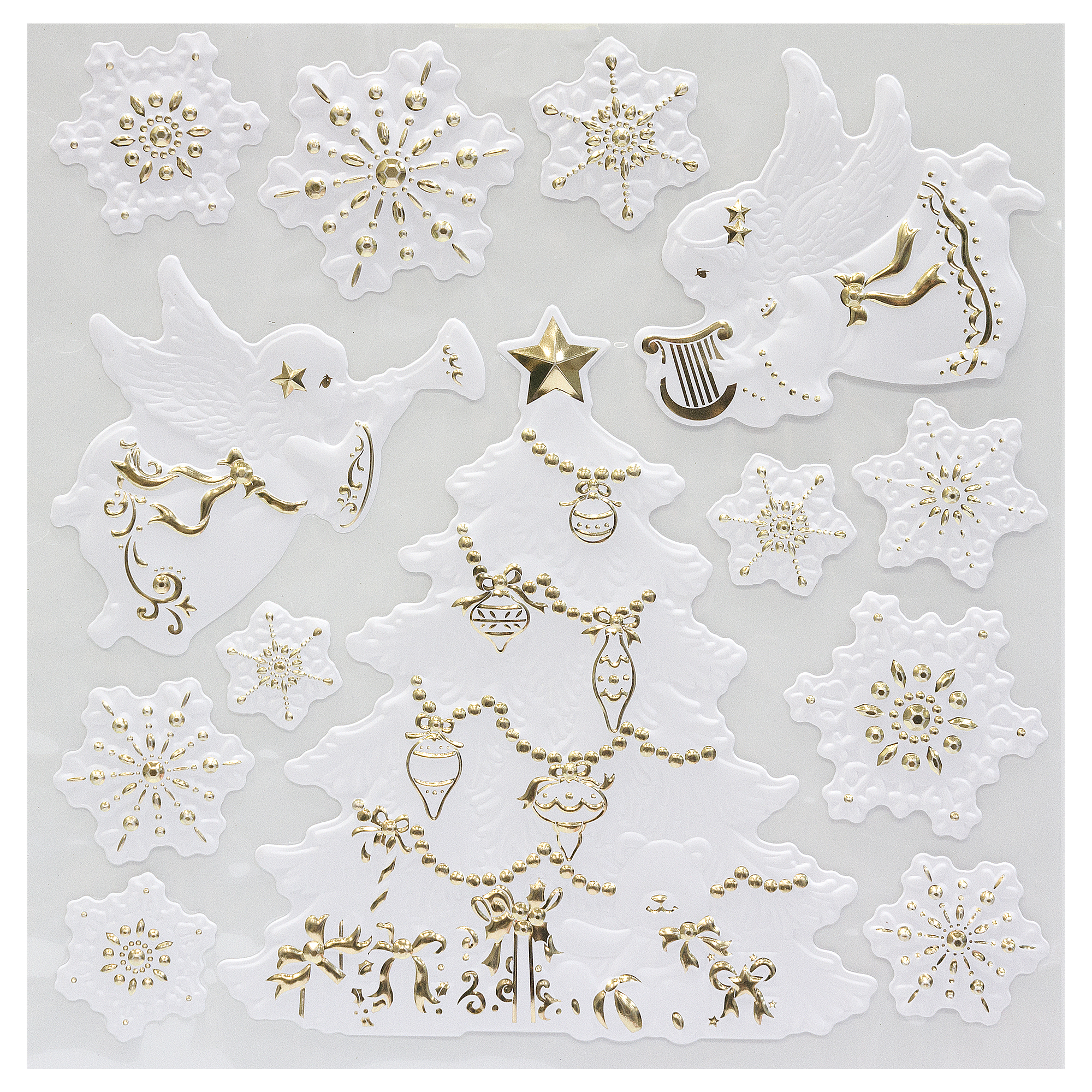 Изображение товара Наклейки 3D Ёлки и Снежинки для праздничного декора, ПВХ, 29x49.5 см