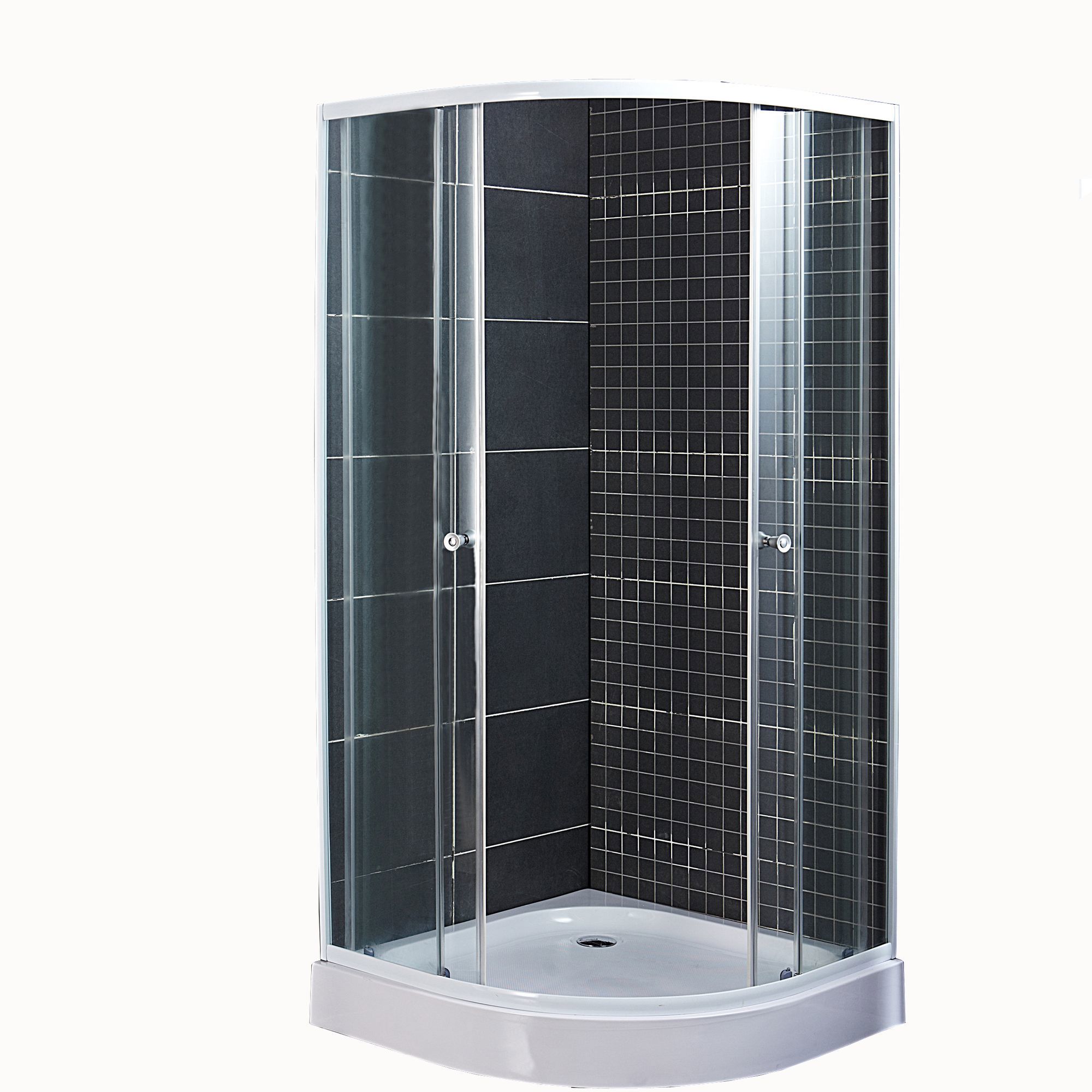 Изображение товара Душевой уголок Симпли 1/4 круга высокий поддон 100х100 см хромированный профиль прозрачное стекло раздвижной