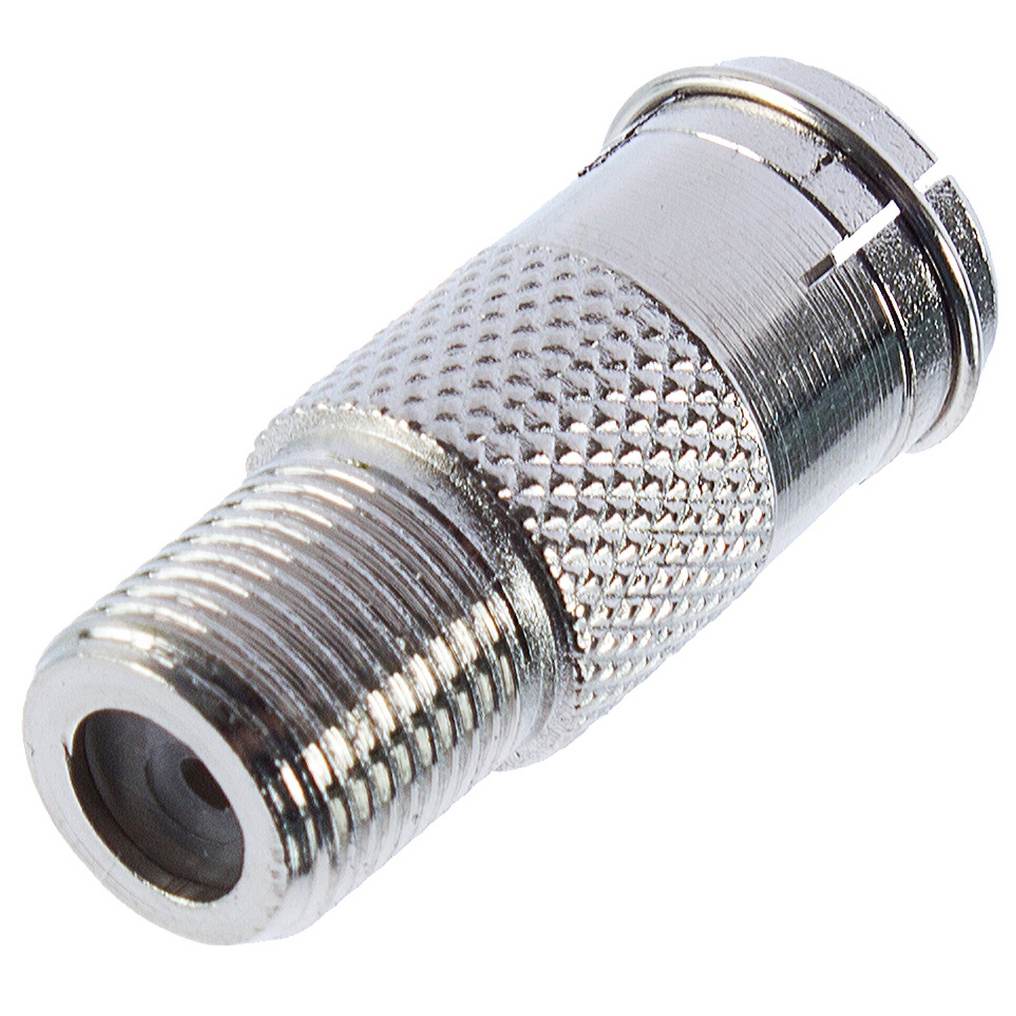 Изображение товара Переходник с F гнезда на TV гнездо металлический серый 65 рублей