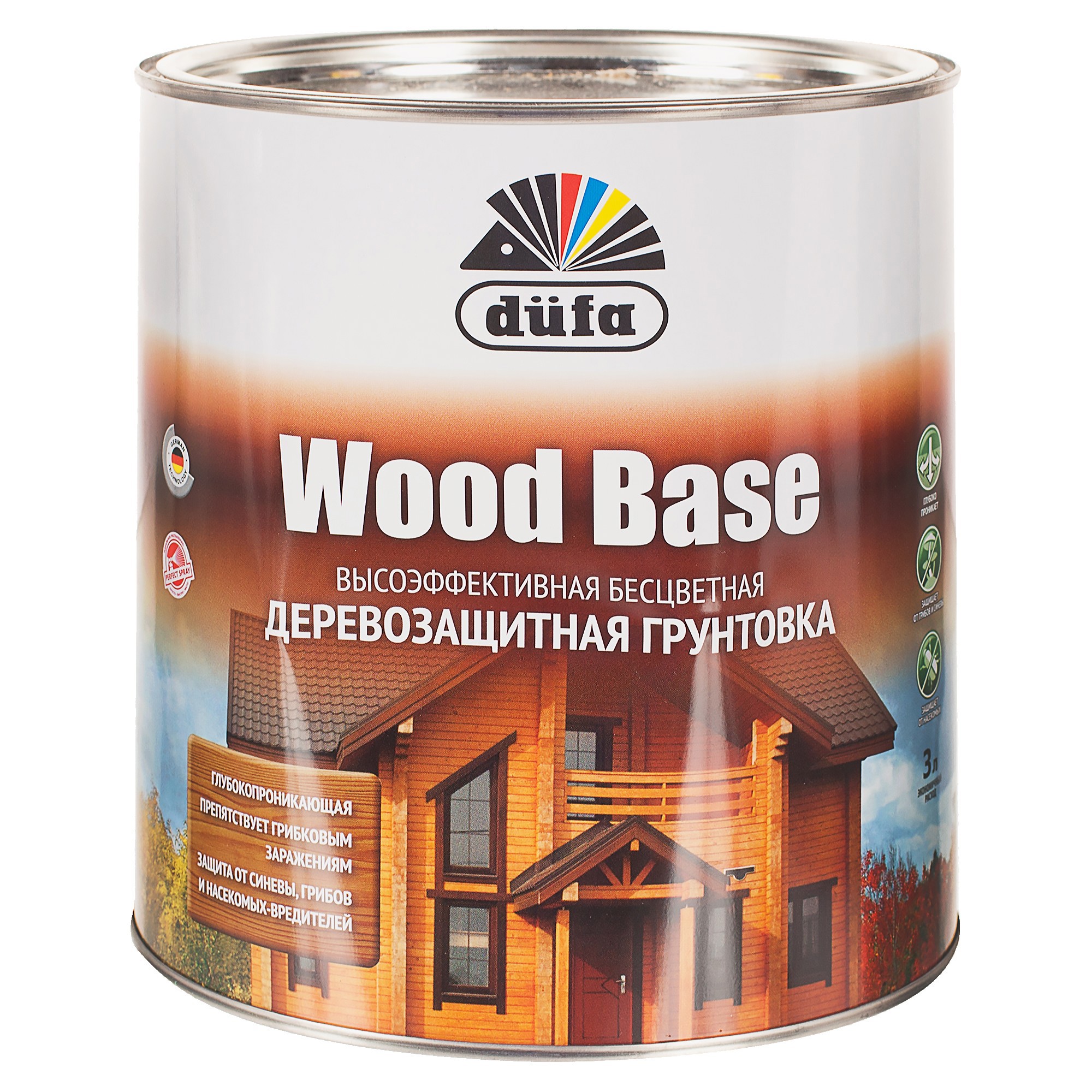 Изображение товара Грунтовка по дереву DUFA Wood Base 3л с биоцидом, защитное антисептическое покрытие Изображение товара Грунтовка по дереву DUFA Wood Base 3л с биоцидом, защитное антисептическое покрытие