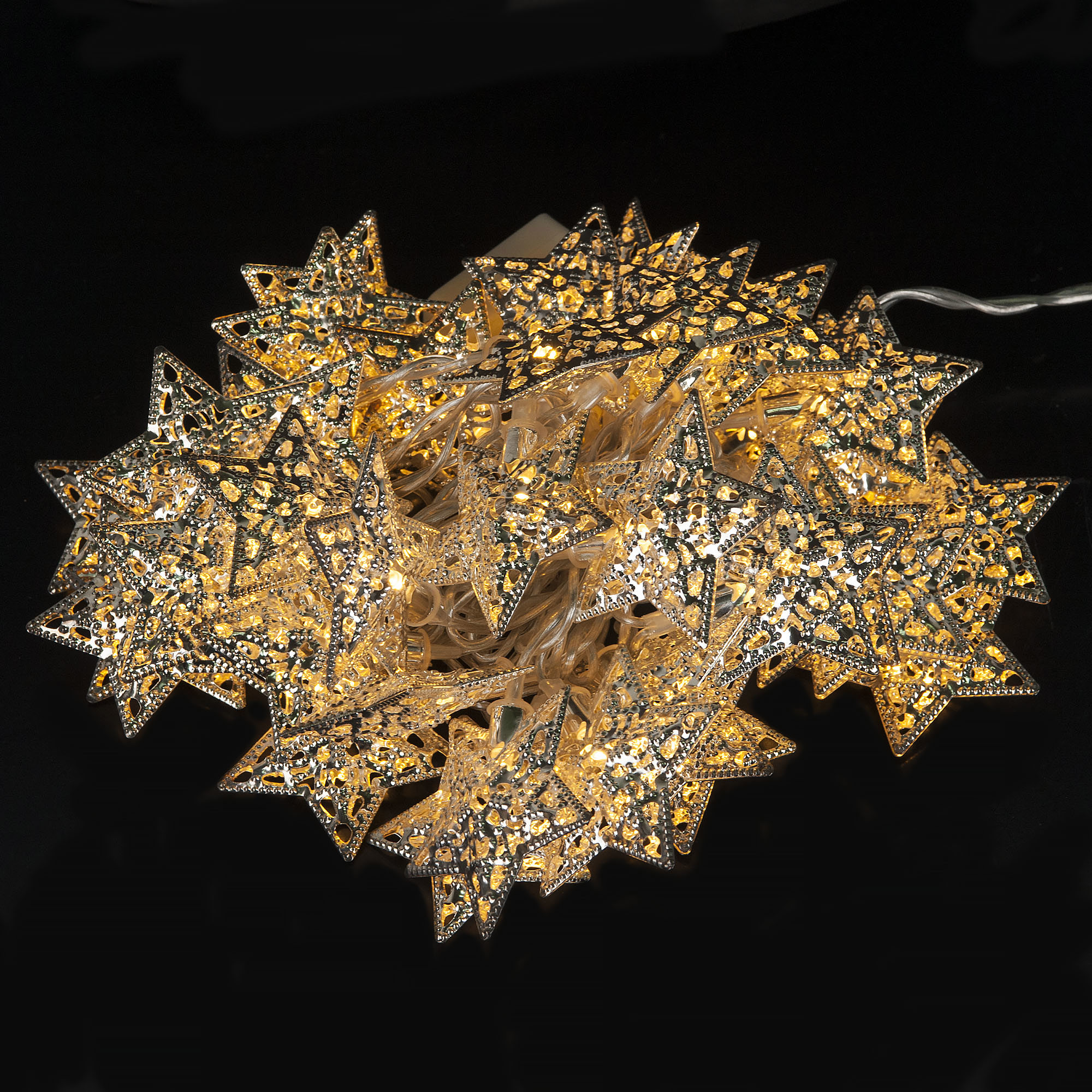 Изображение товара Электрогирлянда шнур Звезды белые 40 ламп для украшения интерьера и елки