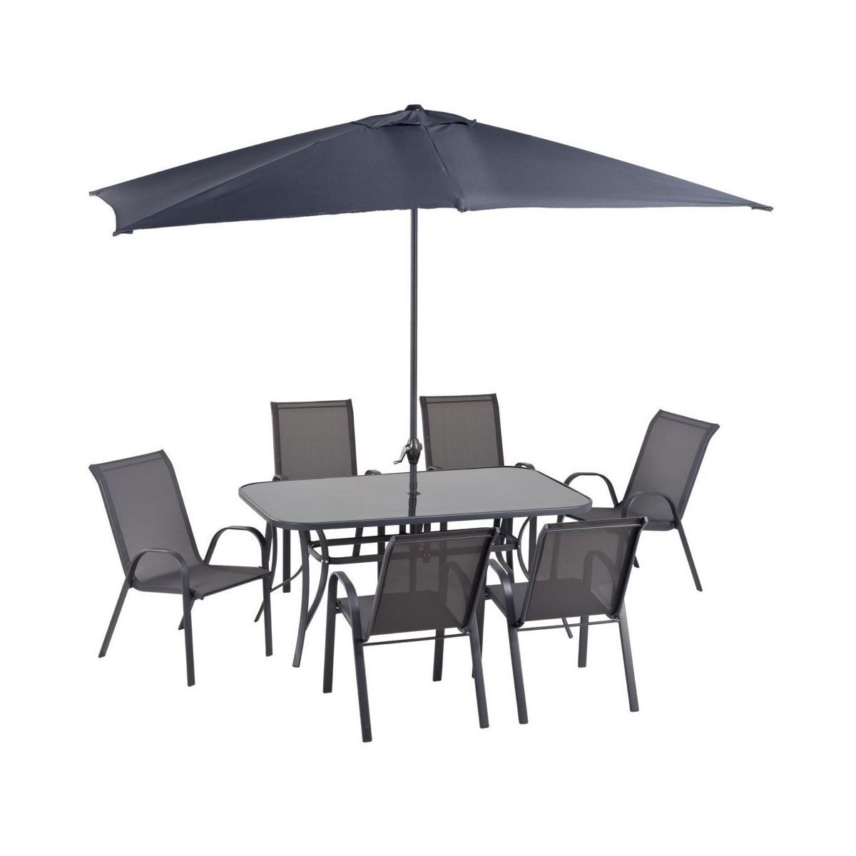 Изображение товара Набор садовой мебели: стол, зонтик и 6 стульев для обеда