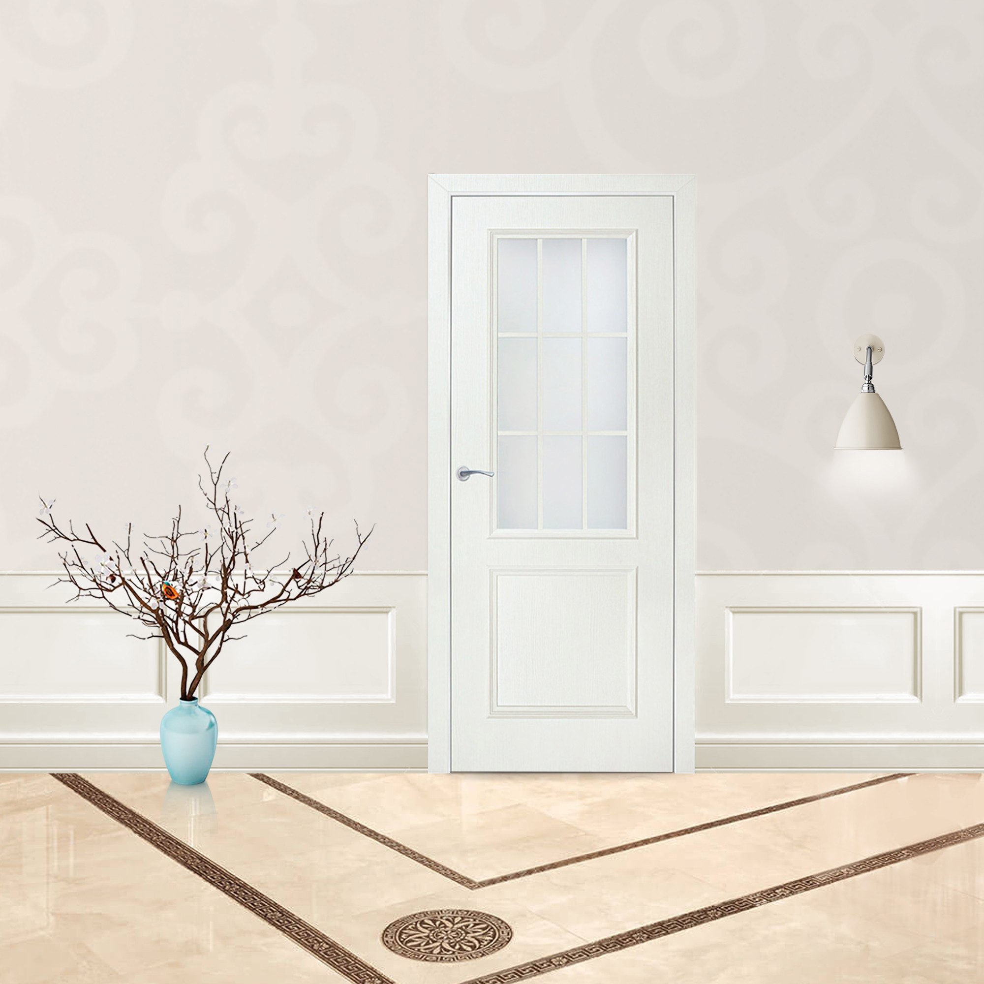 Изображение товара Дверь межкомнатная остеклённая Altro 90x200 см, ламинация, цвет бьянко 3D