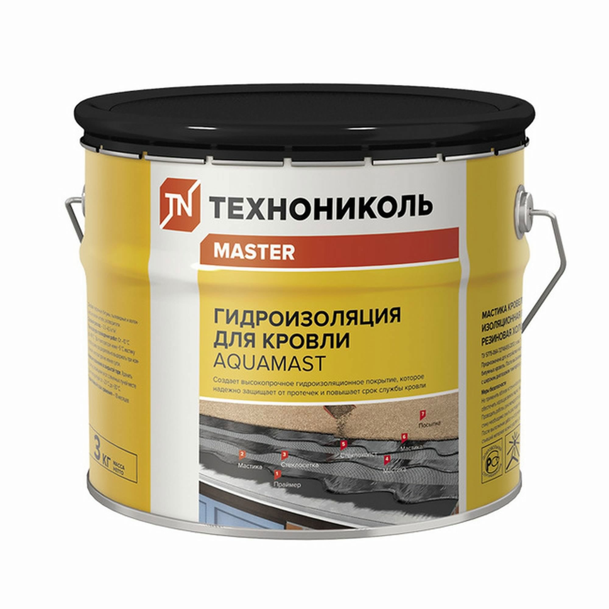 Мастикагидроизоляционнаябитумно-резиноваяТехноникольAquaMastдлякровли3кг