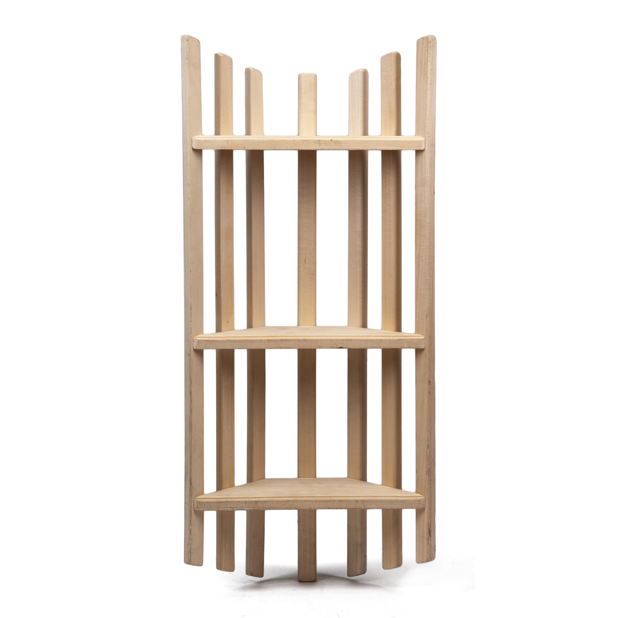 Изображение товара Угловая тройная полка для ванной из натурального дерева 30x70 см