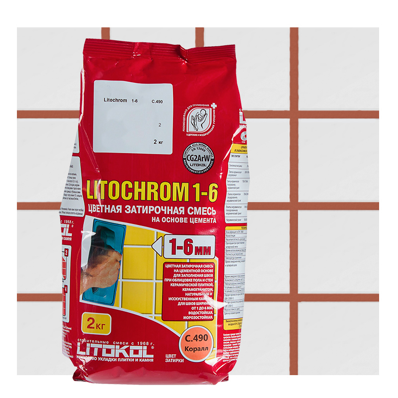Изображение товара Цементная затирка для плитки LITOCHROM 1-6 С.490 коралл 2 кг