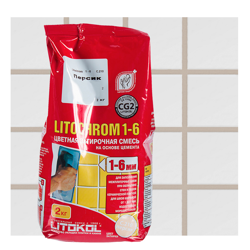 Изображение товара Цементная затирка Litochrom 1-6 С.210 2 кг персикового цвета Россия