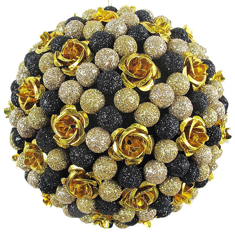 Изображение товара Новогодний елочный шар 41100, диаметр 10 см, черно-золотой дизайн