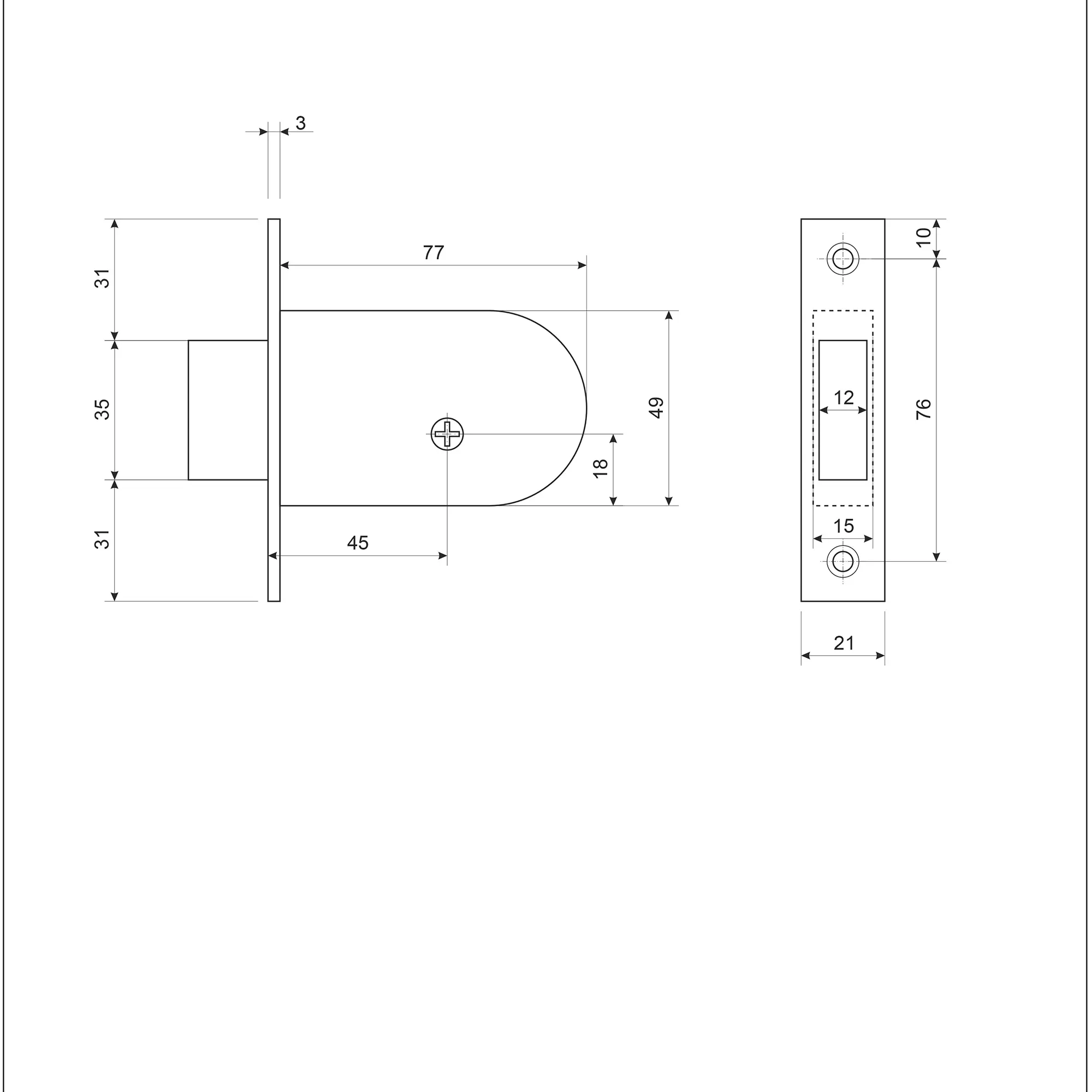 Замок врезной Apecs 90-K, цвет хром - 4