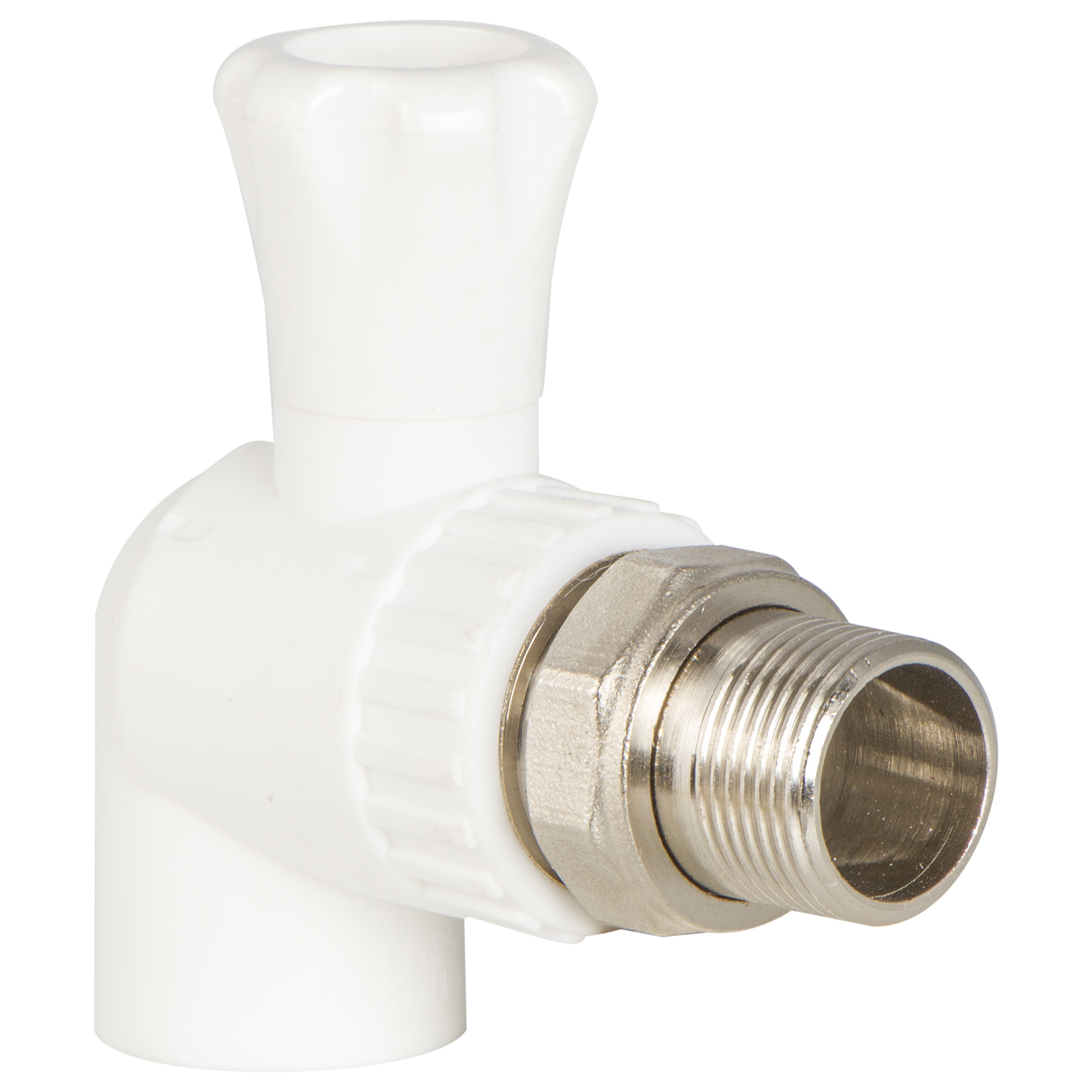 Изображение товара Кран полипропиленовый угловой ПОЛИТЭК 3/4 дюйма для радиатора