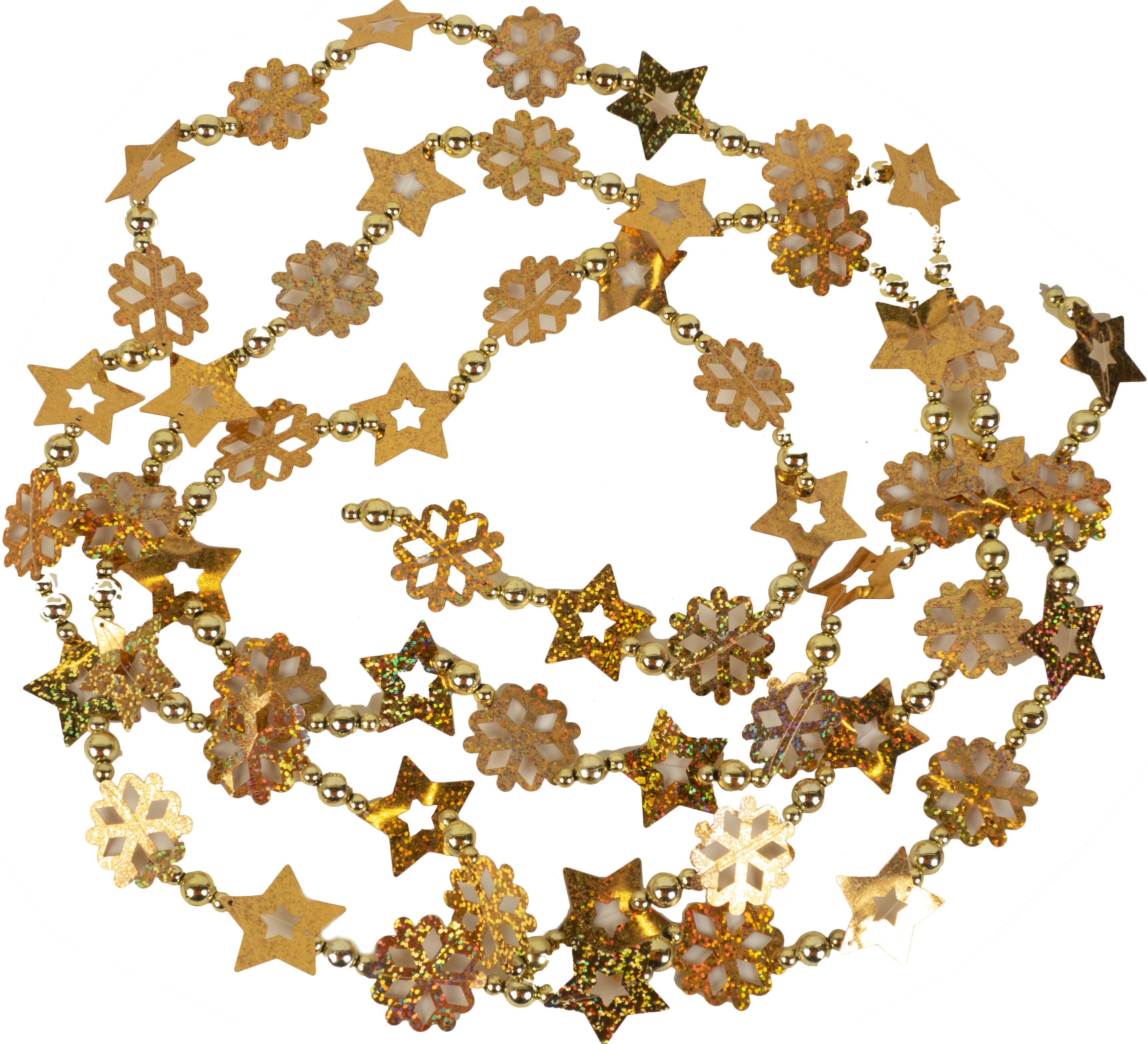 Изображение товара Бусы Снежинки зелено-золотые 270 см