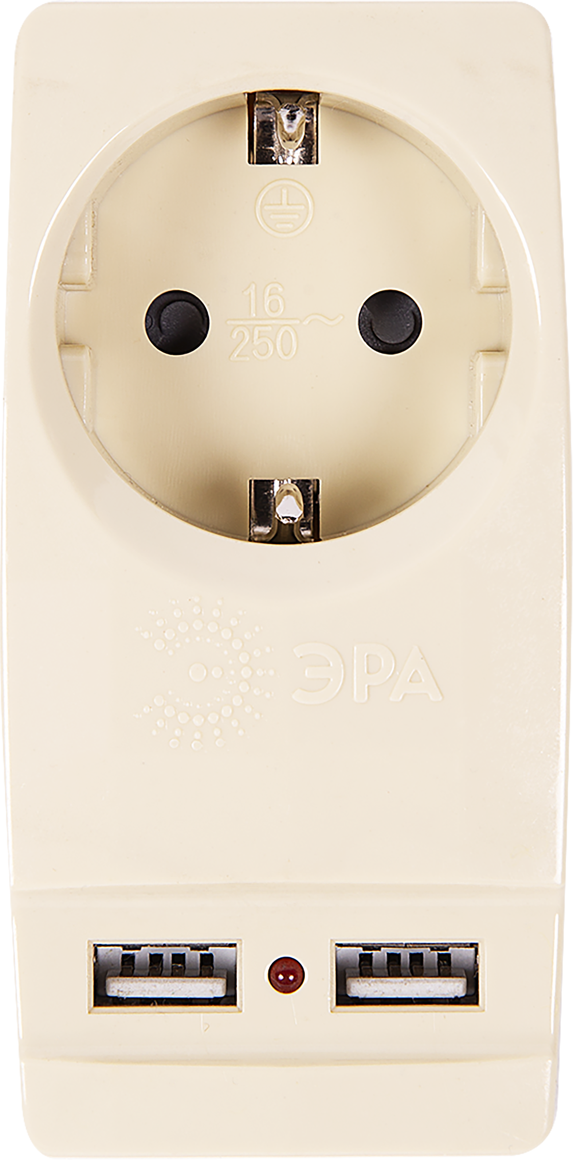 Разветвитель Эра SP-1e 1 розетка с заземлением 16 А 2 USB 2.1 А цвет бежевый - 3