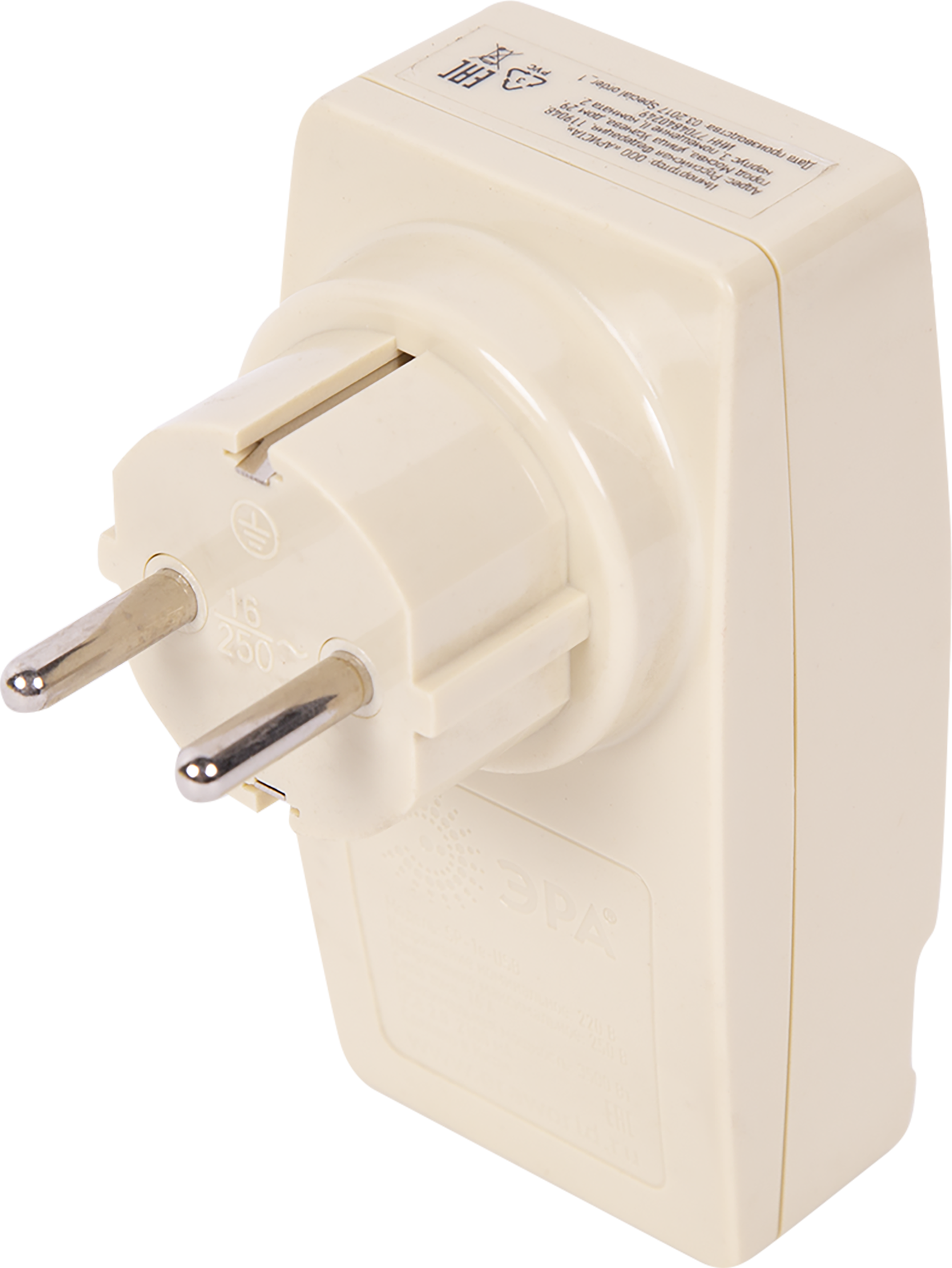 Разветвитель Эра SP-1e 1 розетка с заземлением 16 А 2 USB 2.1 А цвет бежевый - 2