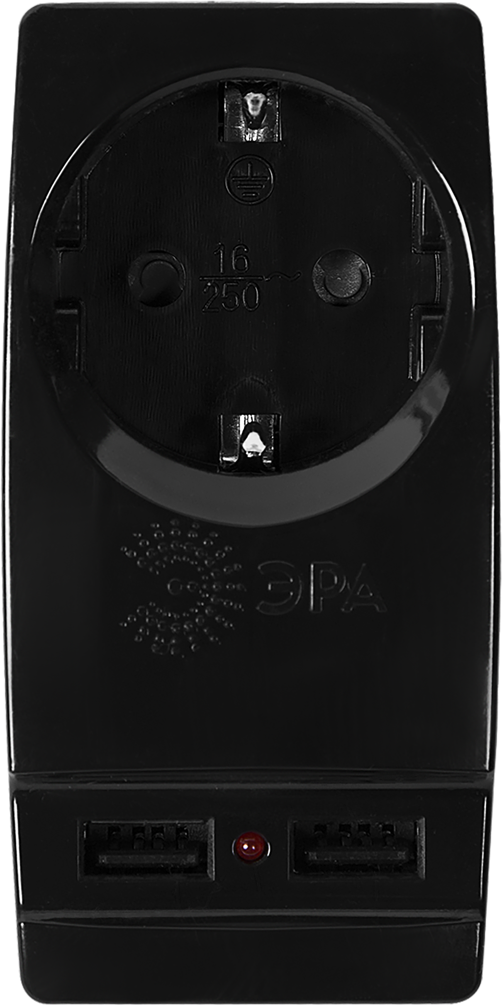 Разветвитель Эра SP-1e 1 розетка с заземлением 16 А 2 USB 2.1 А цвет черный - 1