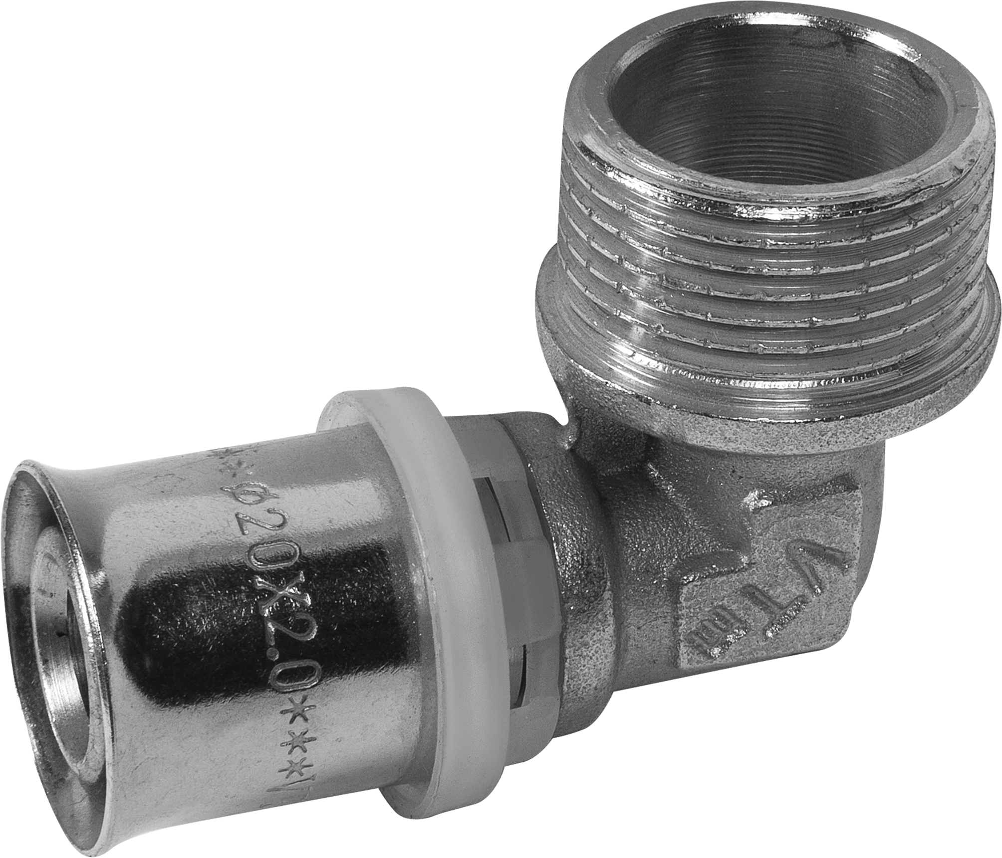 Изображение товара Угол комбинированный 90 Valtec 3/4x20 мм латунь никелированный для систем водоснабжения