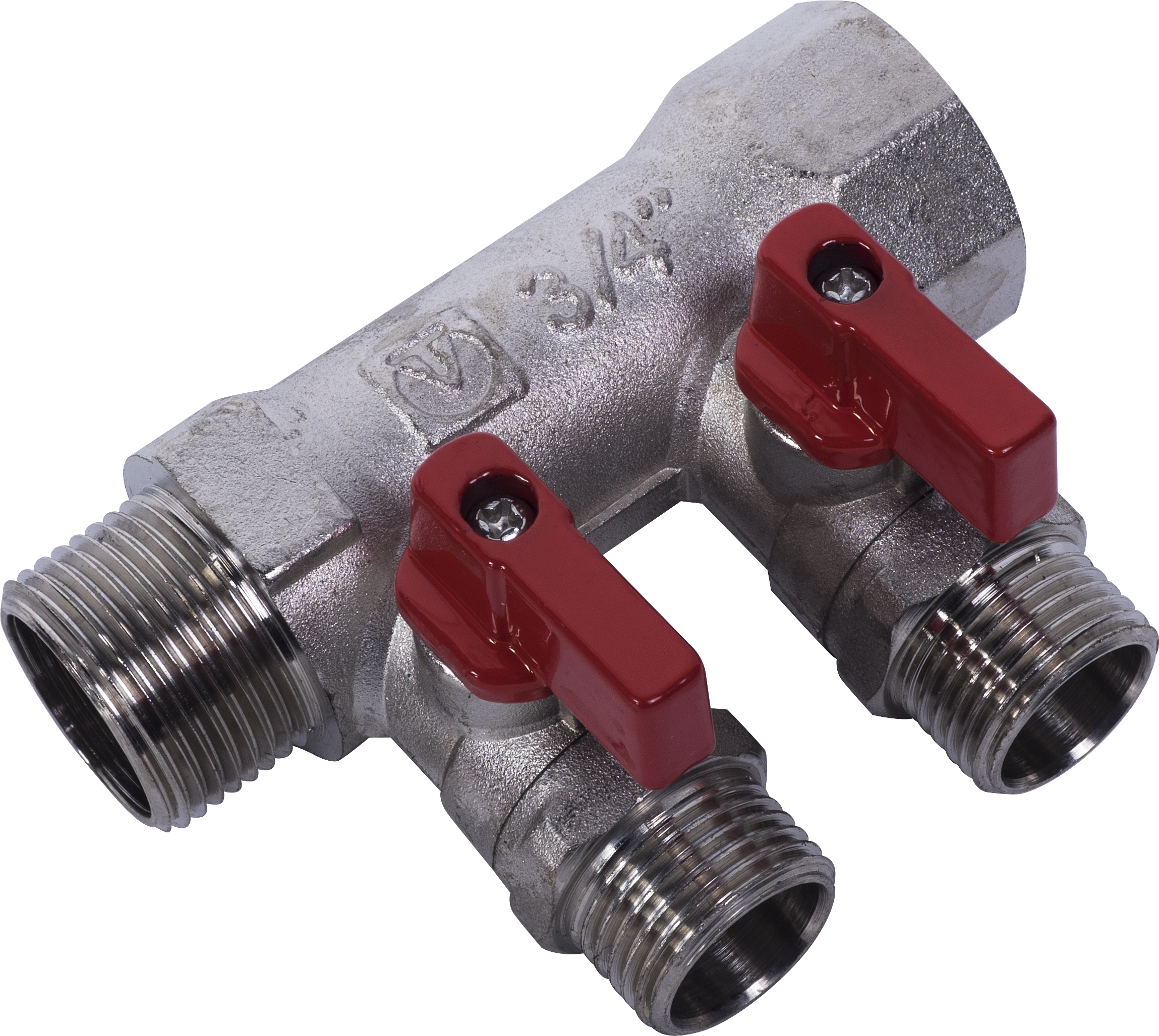 Изображение товара Коллектор с кранами Valtec 2 выхода 3/4x1/2 дюйма латунь Китай