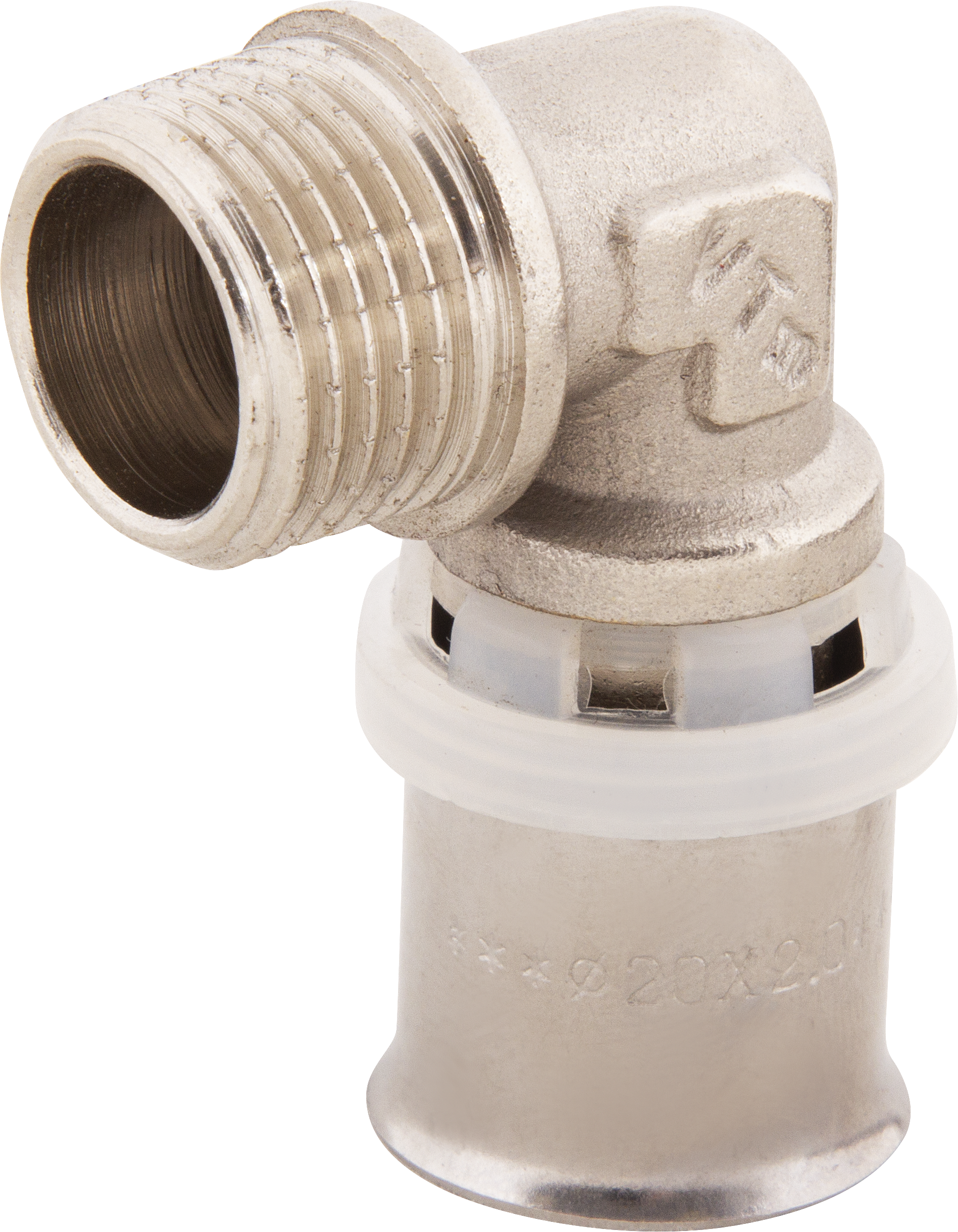 Изображение товара Угол комбинированный 90 градусов Valtec латунь никелированный 20 мм 1/2 дюйма