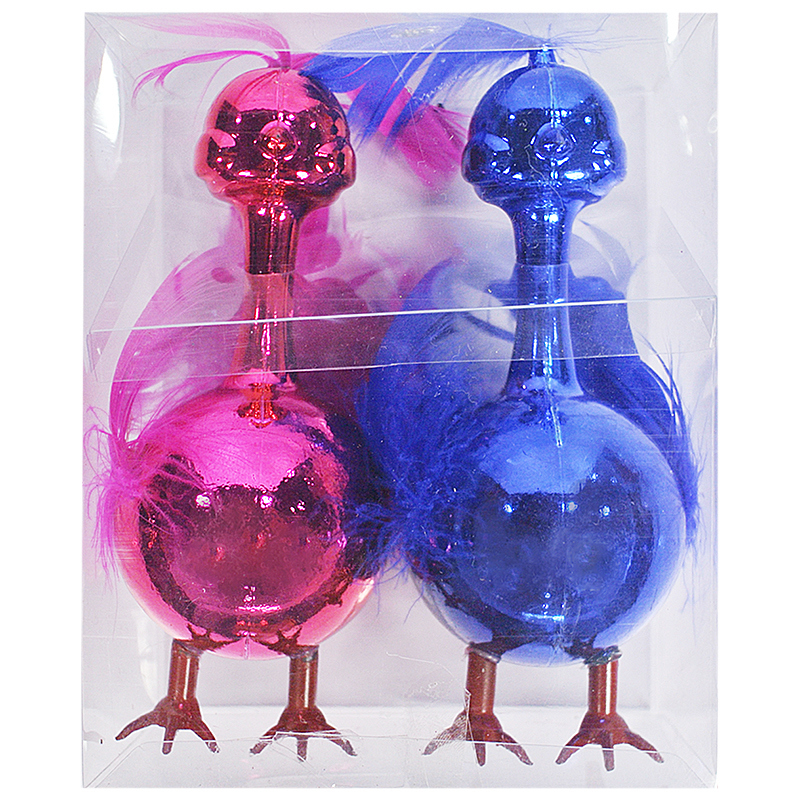 Изображение товара Ёлочное украшение Птички розовые и синие, 2 шт. из пластика