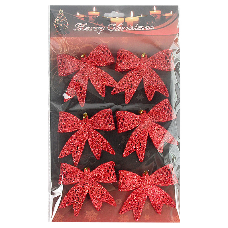 Изображение товара Набор ёлочных украшений «Бантики» 6.5 см, цвет красный, 6 шт.