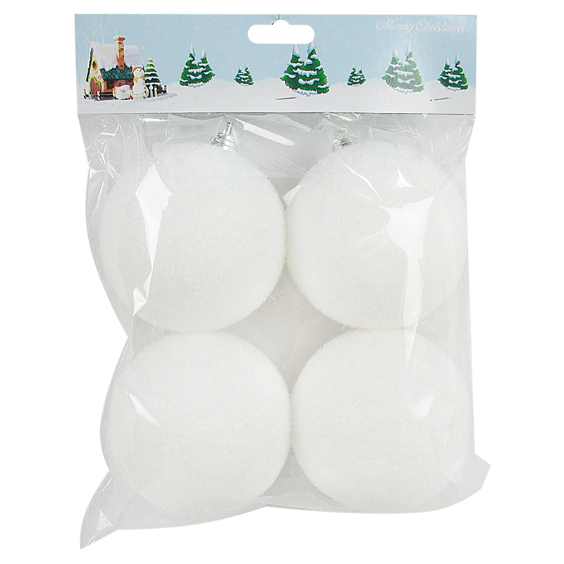 Изображение товара Набор ёлочных украшений «Пушистые шар ёлочный» 8 см, цвет белый, 4 шт.