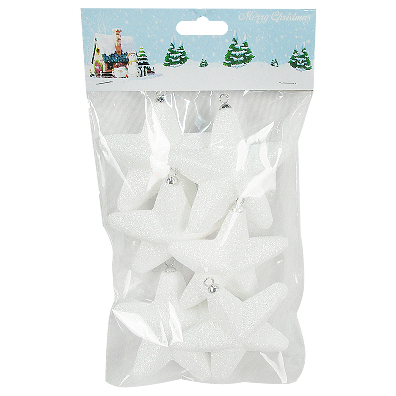 Изображение товара Набор елочных украшений Звезды 6 шт белый диаметр 8 см новогодние игрушки