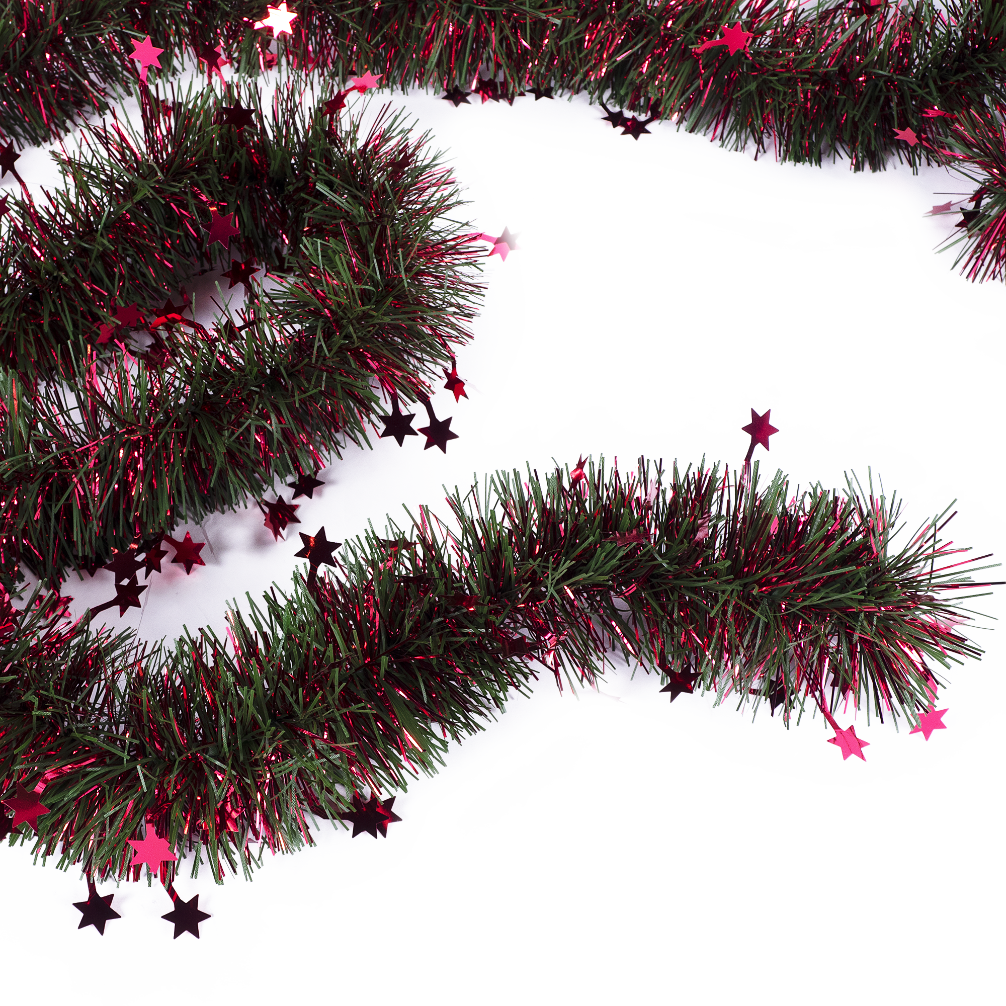 Изображение товара Гирлянда зелёная с золотисто-красными звёздами