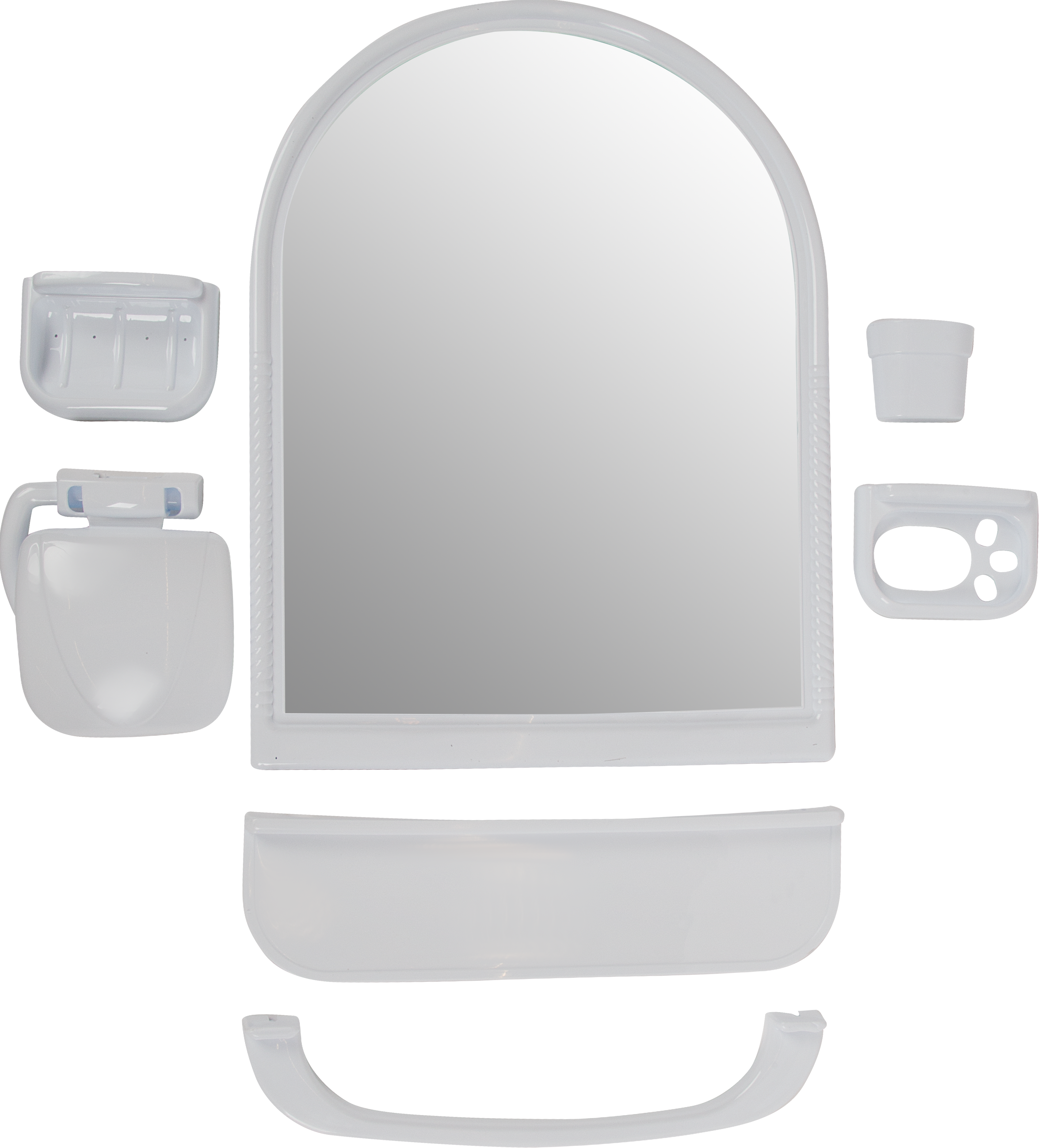 Изображение товара Набор для ванной комнаты с зеркалом арочной формы и полками из ABS-пластика