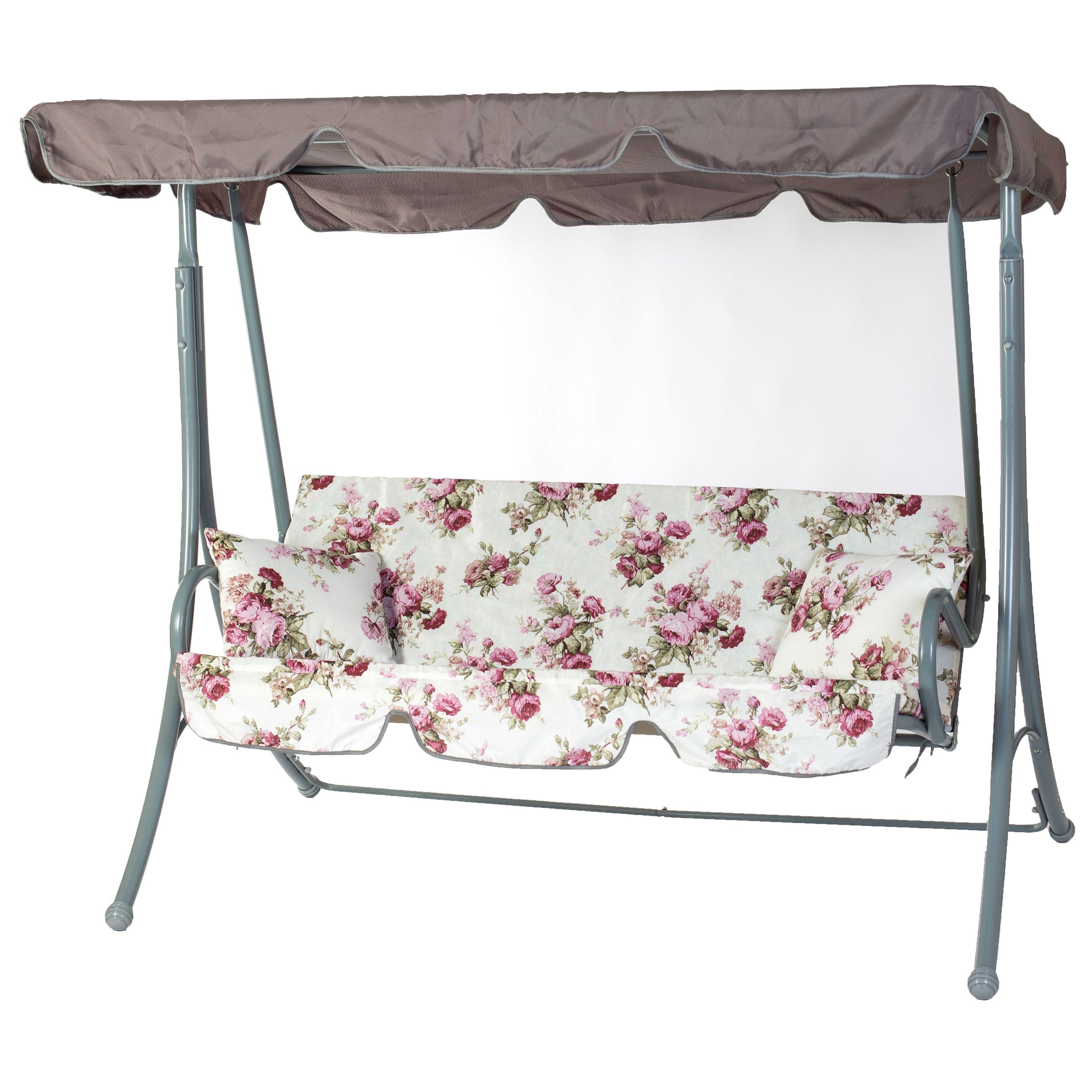 Изображение товара Качели садовые Мартинелла 2-х местные до 180 кг серый белый с козырьком