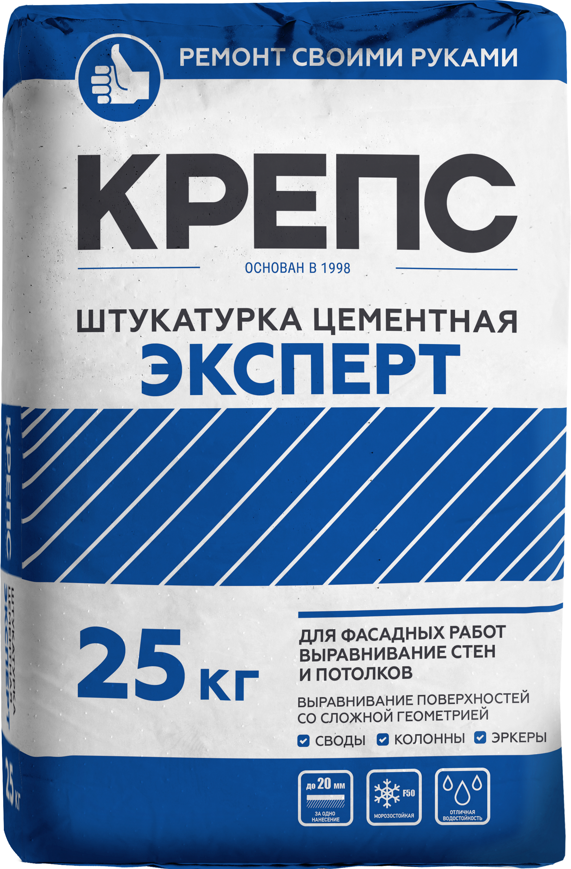 Изображение товара Штукатурка цементная Крепс Эксперт 25 кг для внутренних и наружных работ Изображение товара Штукатурка цементная Крепс Эксперт 25 кг для внутренних и наружных работ
