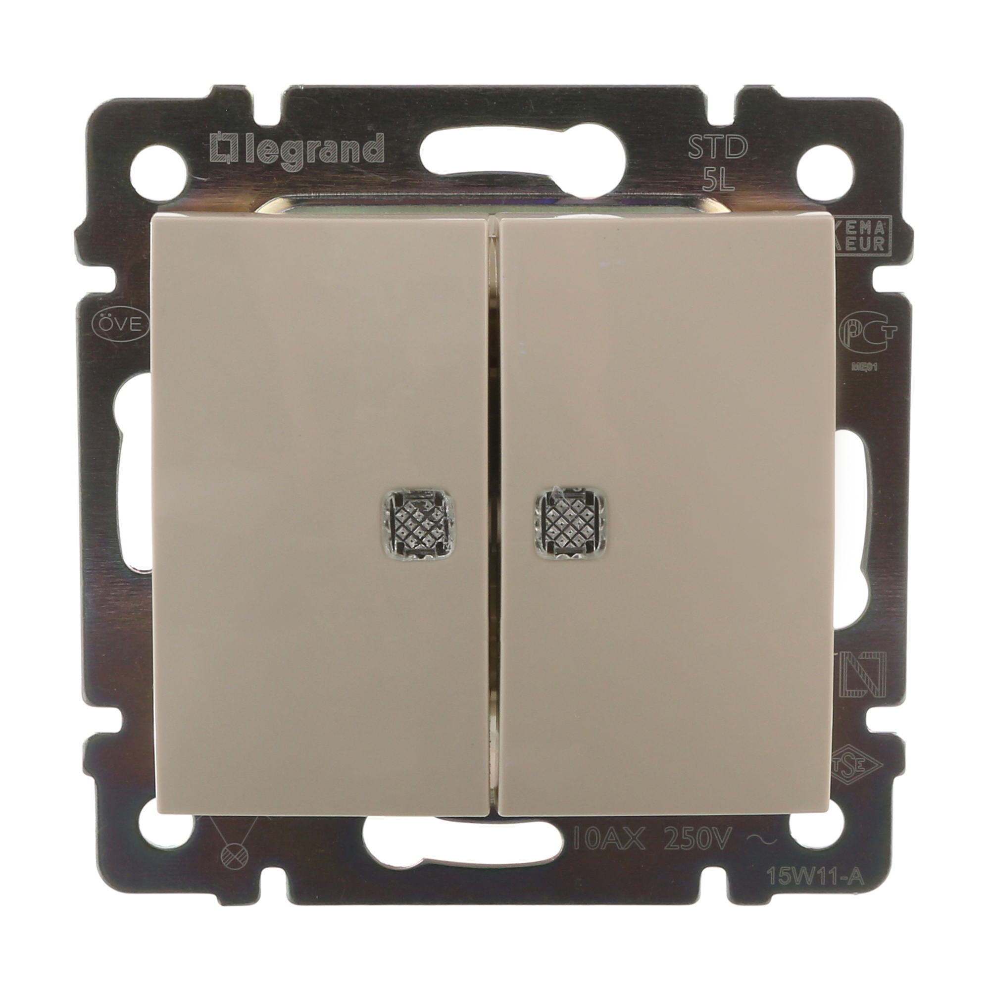 Изображение товара Двухклавишный выключатель с подсветкой Legrand Valena Classic 10А IP31 слоновая кость