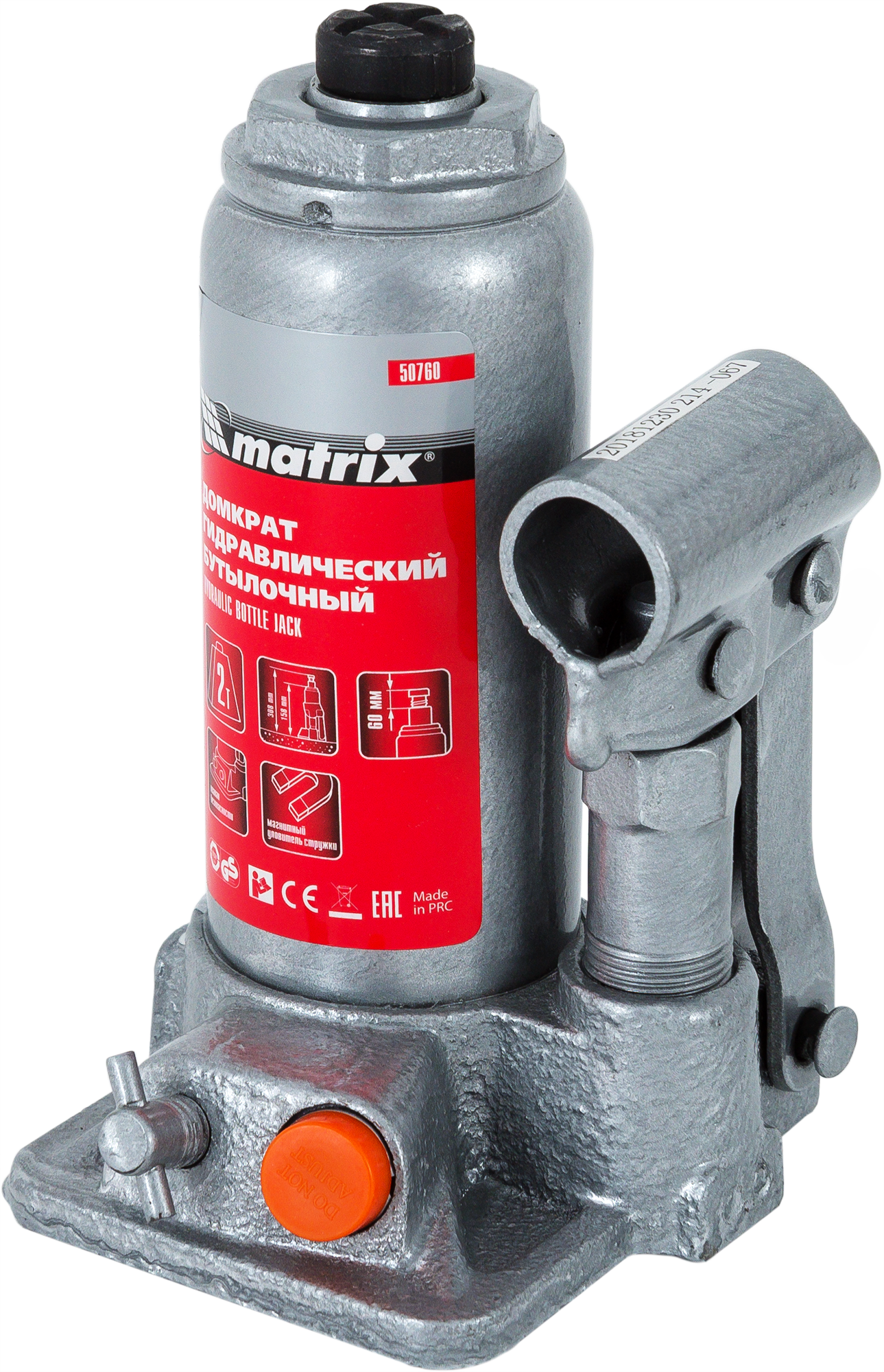 Изображение товара Домкрат бутылочный гидравлический Matrix 50760 до 2 т высота 308 мм